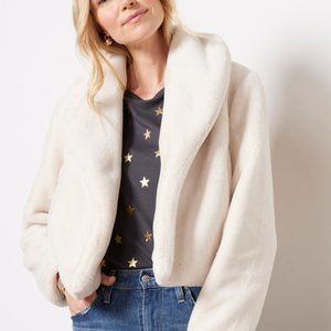 Blank NYC Snow Queen Ivory Faux Fur Cropped Jacket, Size Medium (NEVER WORN)